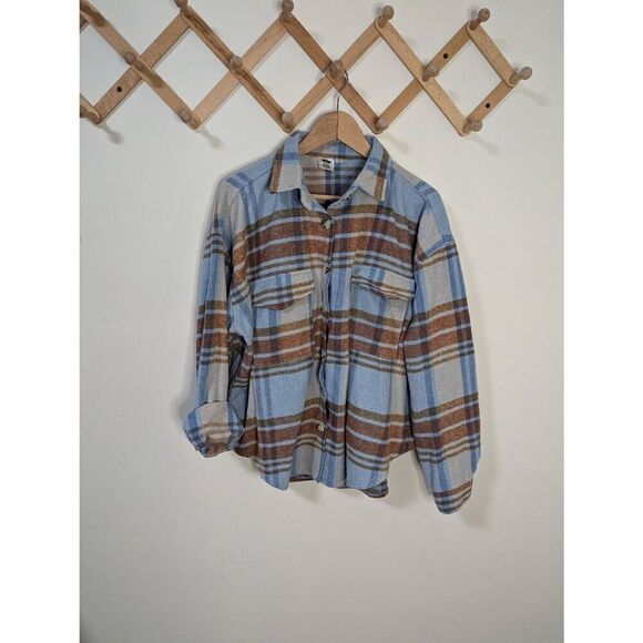 Ford Bronco Plaid Blue and Brown Button Down Flannel Shacket - Size XXL - Picture 1 of 7
